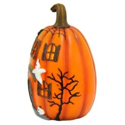 LED Pumpkin House Ghoulish Greetings Halloween Decoration 19cm -XS-Stock XS7410 3 opt