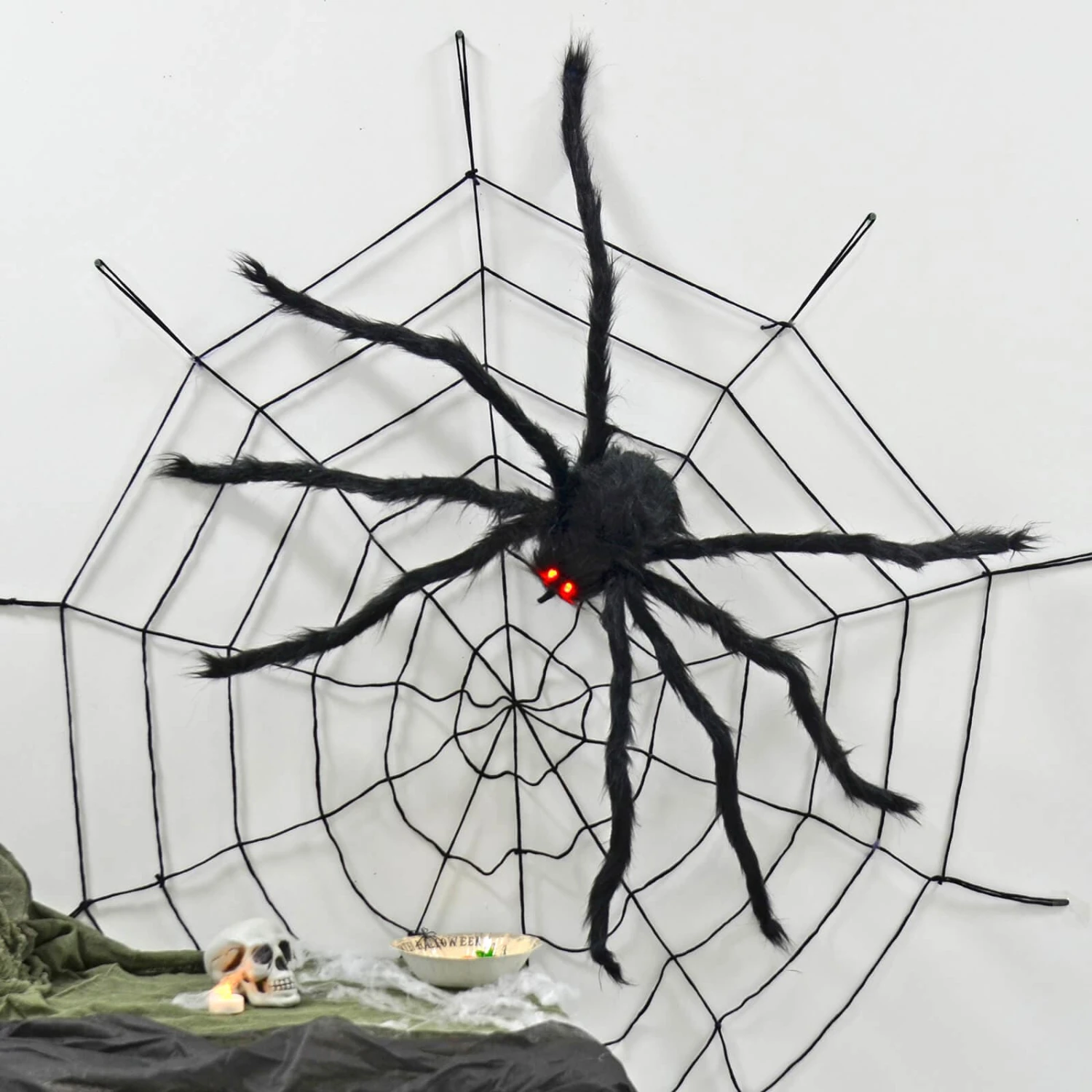 Giant Spider With Light Up Eyes Halloween Party Decoration 110cm 1 Giant Spider With Light Up Eyes Halloween Party Decoration 110cm