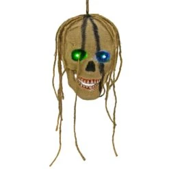 Light Up Hanging Skull Halloween Decoration Rope Hair 19cm -XS-Stock XS7436 3 opt