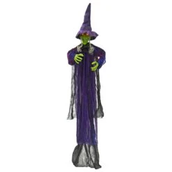 XS-Stock 40 6ft Hanging Witch Green Skin Light Up Eyes Sounds Decoration