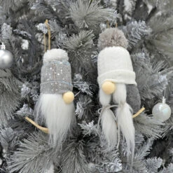 Pair Of Grey White Gonks Christmas Tree Decorations 17cm