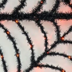 Light Up Spiders Web Black Tinsel Orange LED Decoration 80cm -XS-Stock XS7531 2 opt