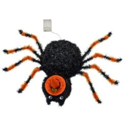 Light Up Spider With Hat Decoration Black Tinsel Orange LED 50cm -XS-Stock XS7532 3 opt