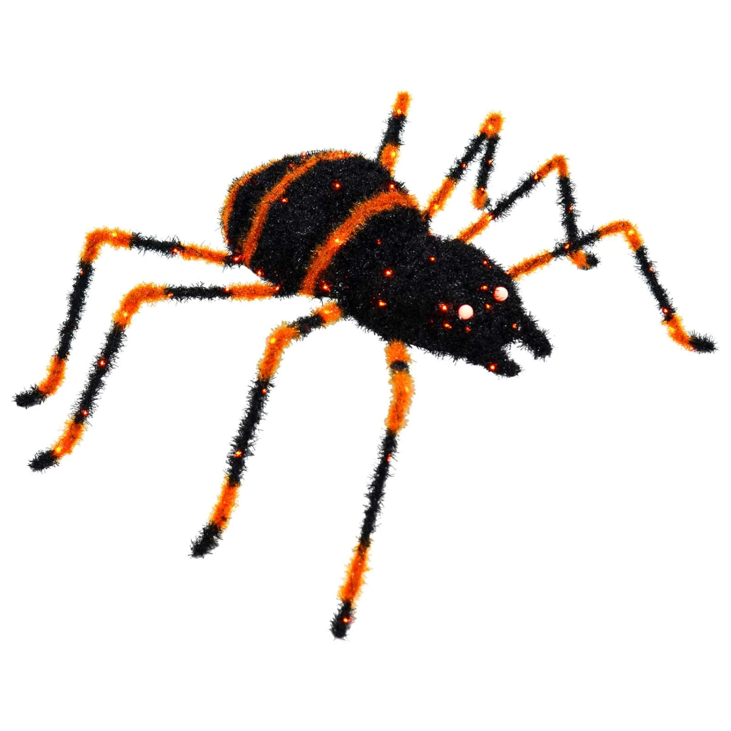 Large Light Up Spider Decoration Black Tinsel Orange LED 90cm 2 Large Light Up Spider Decoration Black Tinsel Orange LED 90cm - Image 2