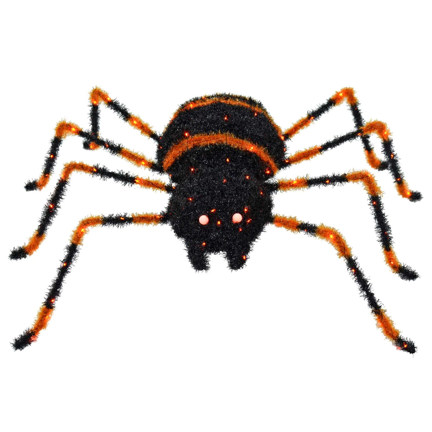 Large Light Up Spider Decoration Black Tinsel Orange LED 90cm 3 Large Light Up Spider Decoration Black Tinsel Orange LED 90cm - Image 3