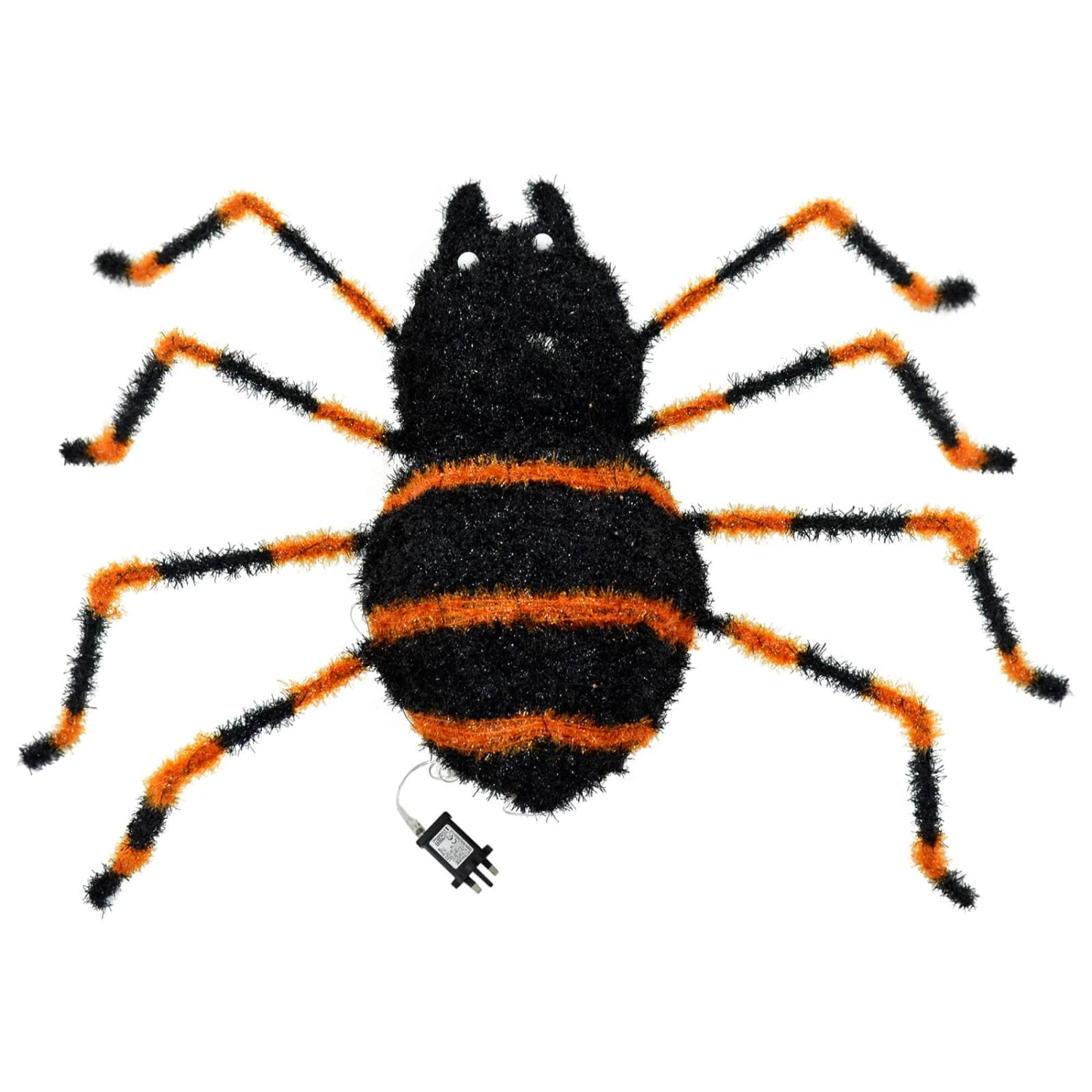 Large Light Up Spider Decoration Black Tinsel Orange LED 90cm 5 Large Light Up Spider Decoration Black Tinsel Orange LED 90cm - Image 5
