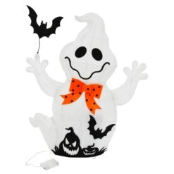 Light Up Ghost With Bat Halloween Decoration White LED 74cm 11 Light Up Ghost With Bat Halloween Decoration White LED 74cm -XS-Stock XS7535 4 opt