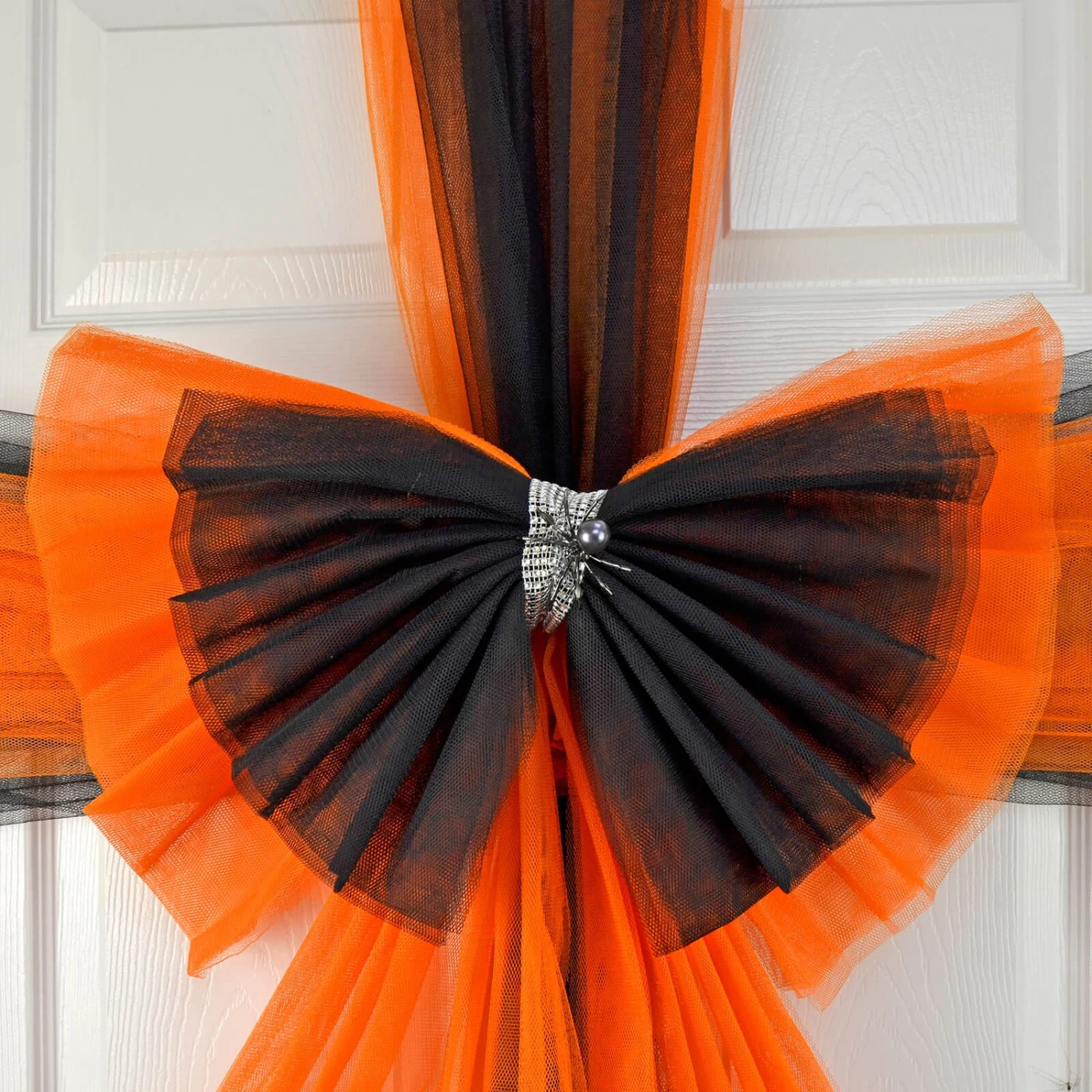 Halloween Door Bow Orange Black Net Diamante Spider Pin 2 Halloween Door Bow Orange Black Net Diamante Spider Pin - Image 2