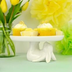 Easter Bunny Cupcake Stand Display Plate White Rabbit Porcelain