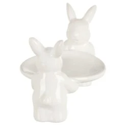 White Rabbits Easter Cake Display Plate Candy Table Decoration -XS-Stock XS7588 2 opt