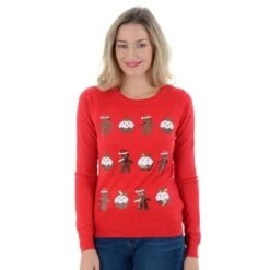 Womens Novelty Sequin Gingerbread & Christmas Pudding Jumper