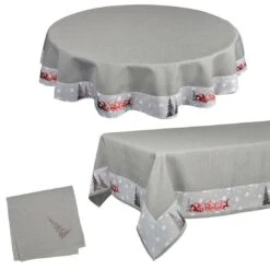 Fabric Christmas Tablecloths Table Covers / Napkins -XS-Stock grey sleigh trim opt 26563.1591950781.1100.1100