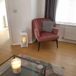 Hodge & Hodge Oyster Shape Armchair With Velvet Style Cover -XS-Stock pink chair 1 opt 54256.1597144290.1100.1100