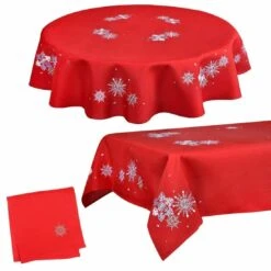 Fabric Christmas Tablecloths Table Covers / Napkins -XS-Stock snowflake red 1600 opt 40876.1591950178.1100.1100