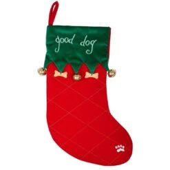 Good Dog Pet Christmas Stocking Red & Green Fabric With Bells -XS-Stock xs3694 1600 1 82736.1547475769.1100.1100