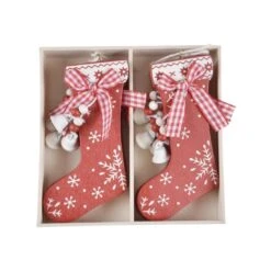Set Of 6 Stocking Christmas Tree Decorations Wooden Boxed -XS-Stock xs4525 1600 2 45810.1496762703.1100.1100